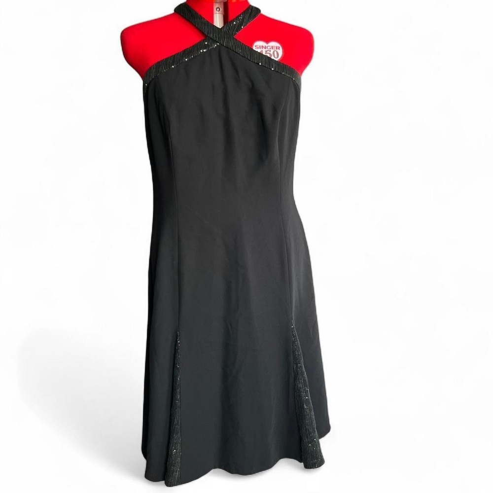 Carmen Marc Valvo Sequined Halter Neck Midi Dress Glam Whimsygoth Formal Event